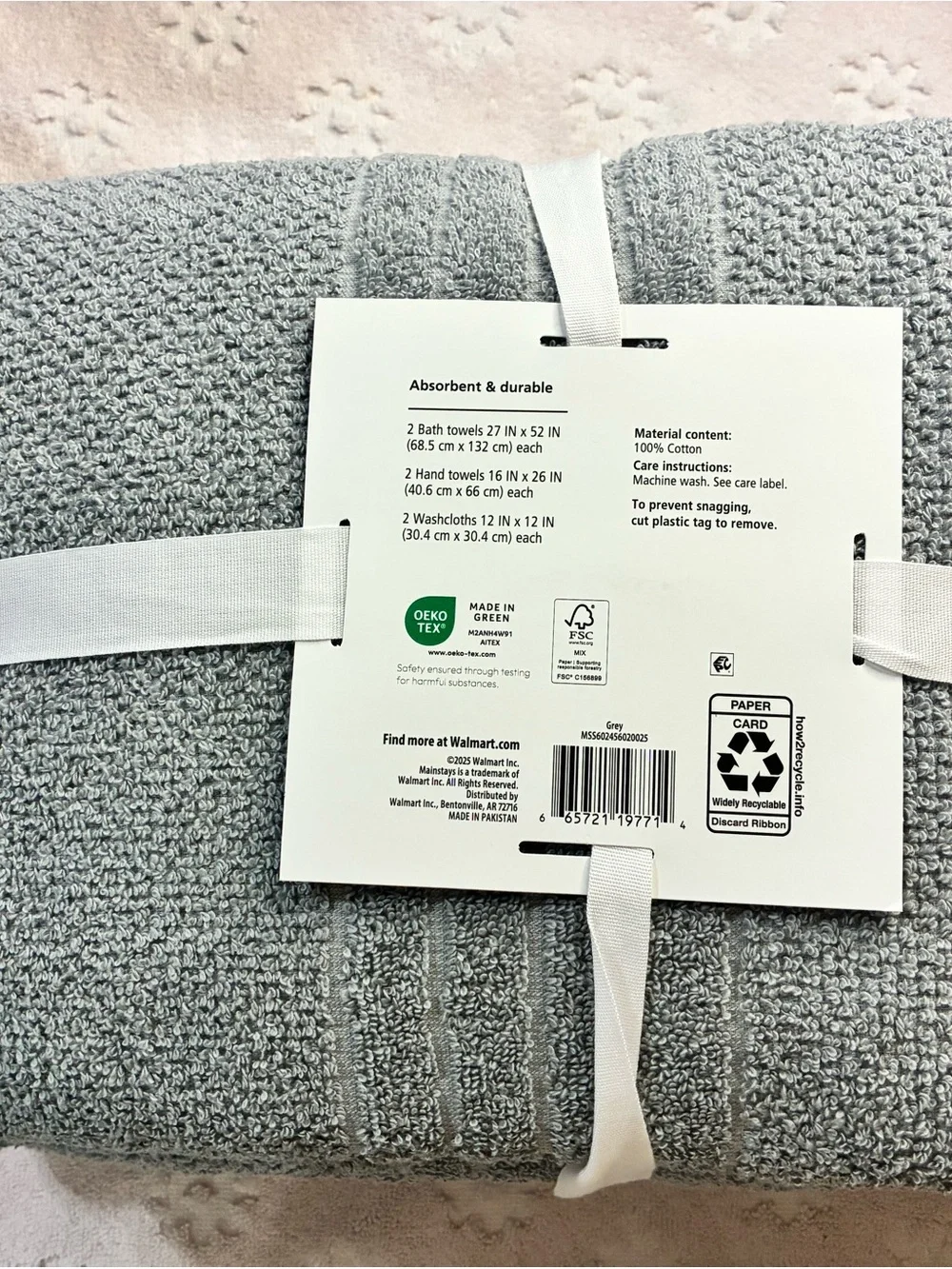 Mainstays Gray Bath Towel Set - 6 Piece